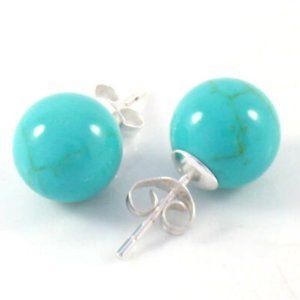 10mm Genuine Blue Turquoise .925 Sterling silver  Stud Earrings  SG-0070